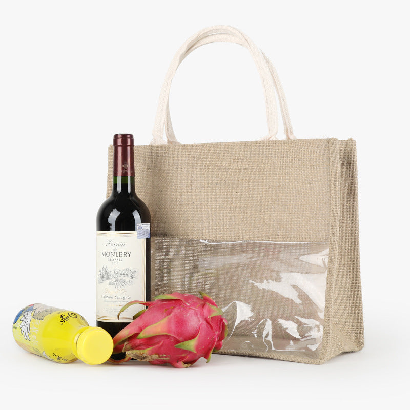 Retro Linen Transparent Handbag – Eco-Friendly & Large Capacity Tote