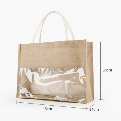 Retro Linen Transparent Handbag – Eco-Friendly & Large Capacity Tote