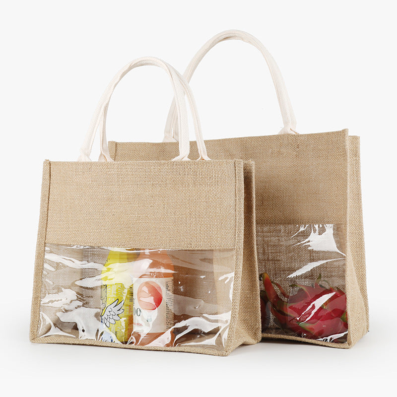 Retro Linen Transparent Handbag – Eco-Friendly & Large Capacity Tote